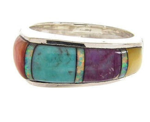 Sterling Silver Multicolor Inlay Ring Size 6 YS58756